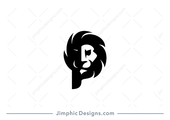 Smooth letter P is shaped around the face of a lion, with the one side covered in shade.