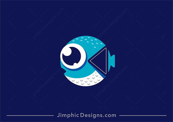 Simplistic little fish with big eyes have a big fin with the iconic media button design.
