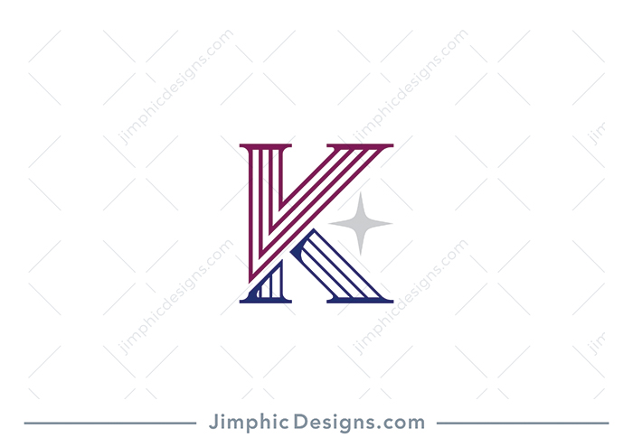 Elegant and sleek uppercase letter K shaped with thin and thick lines features a big letter V in the top section of the letter K.