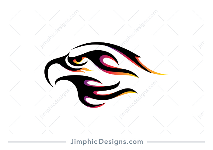 Sleek eagle head is shaped with flames in a moving motion.