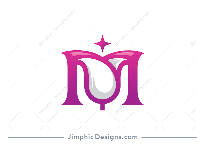 Modern and smooth letter M design around a simplistic rose shape.