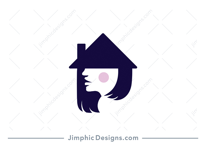 Simplistic female face is shaped with white negative space in her hair, while wearing an iconic Asian hat with a roof attached to represent real estate.