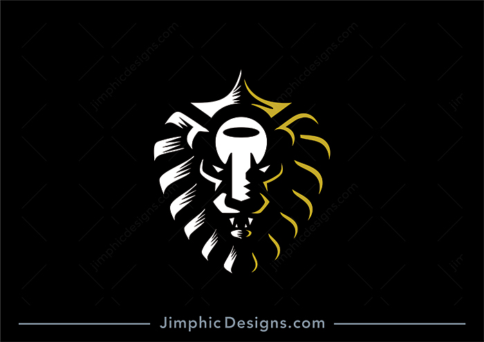 Angry looking lion with his mouth slightly open shapes an iconic key on the middle of his face.