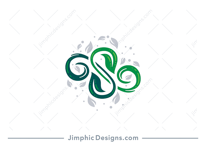 Sleek letter S is shaped with two green leaves overlapping each other.