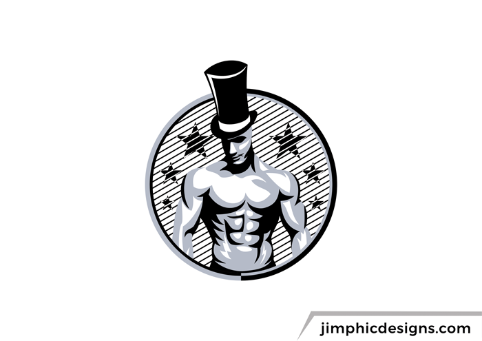 Body builder with a top hat inside circle design