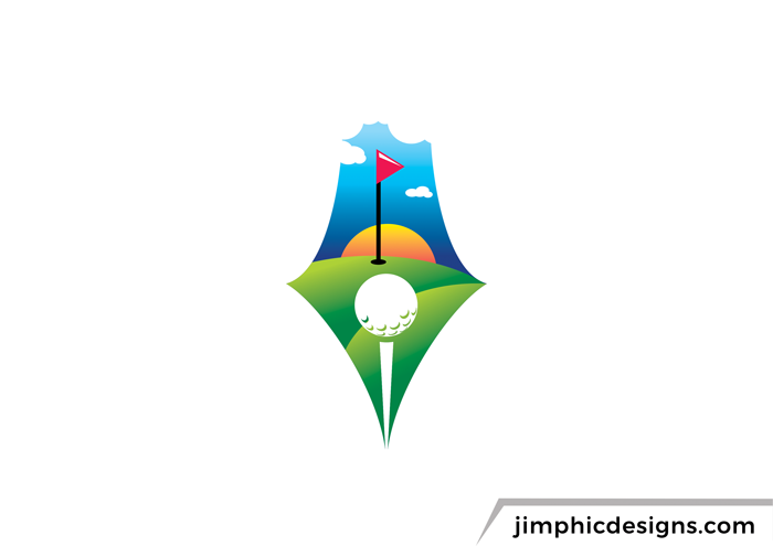 Golfing scene inside a pen shape