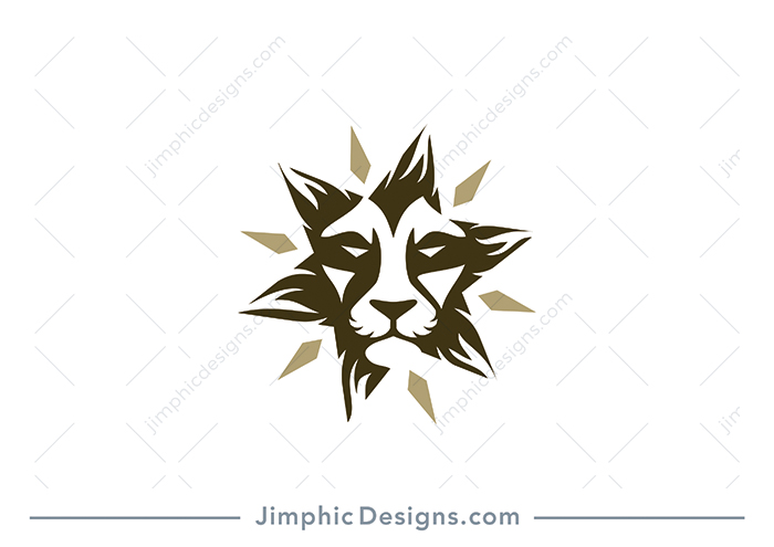 Sleek lion face shaped in the middle of a six point star.