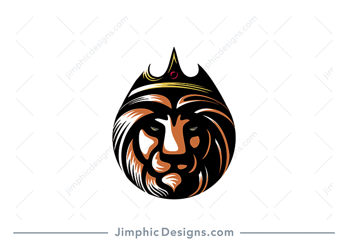 Modern and strong lion head is shaped in a perfect circle featuring a crown on top.