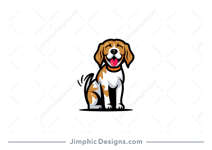 Modern and cute little dog with a big smile on the dog's face in a sitting position and wagging it's tail.