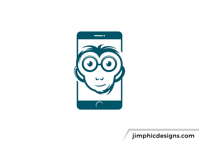 Smart monkey with glasses connected to a smart phone.