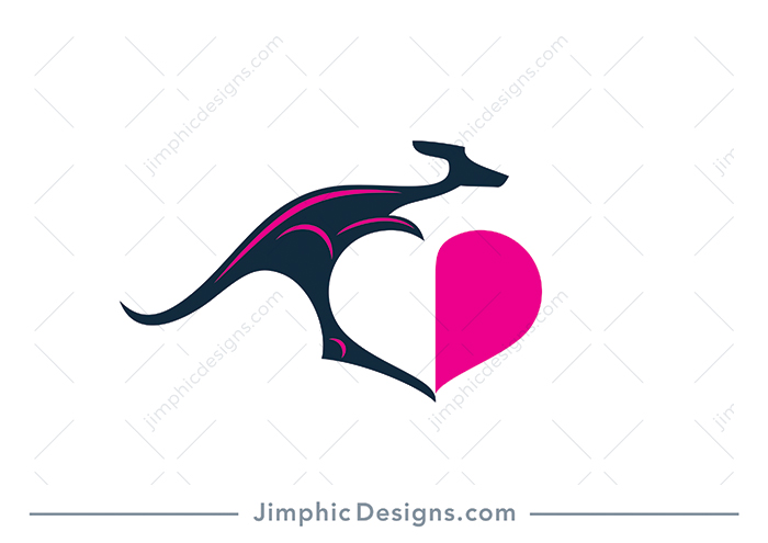 Smooth kangaroo animal in a jumping motion creates half a heart with white negative space.