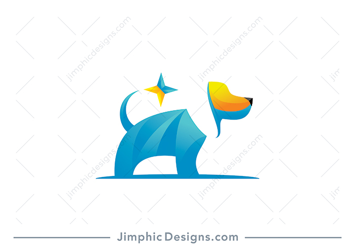 Modern and simplistic dog is shaped with a negative space ear and star touching the tail.