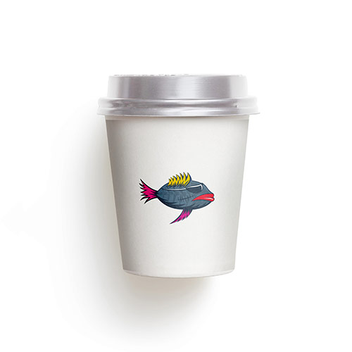 Punk Fish Logo logo on a take-away coffee cup mockup