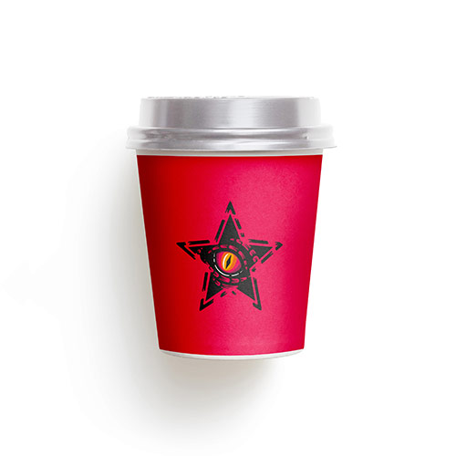 Dragon Eye Star Logo logo on a take-away coffee cup mockup