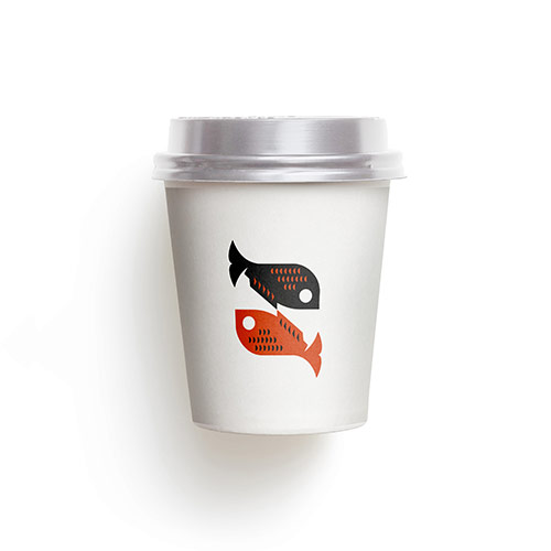 Letter S Fishes Logo logo on a take-away coffee cup mockup