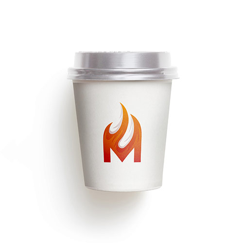 M Flame Logo logo on a take-away coffee cup mockup