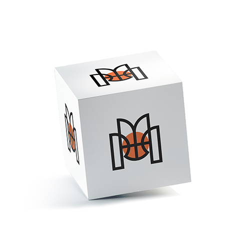 Letter M Basketball Logo logo on a 3D square box mockup