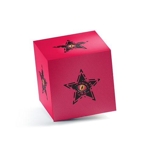 Dragon Eye Star Logo logo on a 3D square box mockup