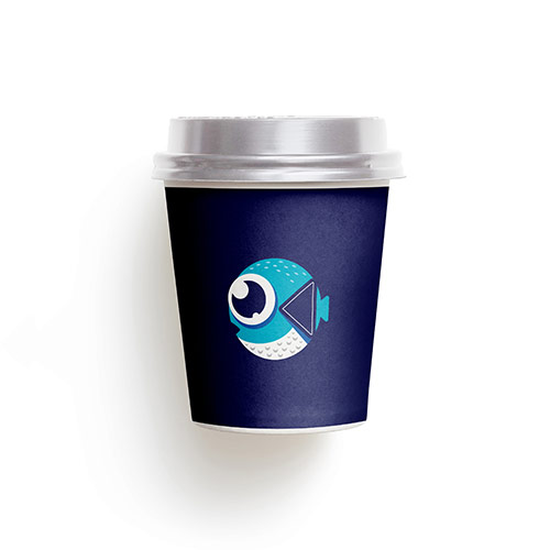 Play Fish Logo logo on a take-away coffee cup mockup