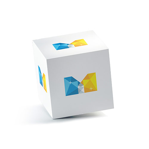M Diamond Logo logo on a 3D square box mockup