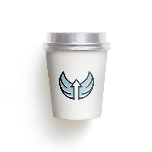 Arrow Wings Logo logo on a take-away coffee cup mockup