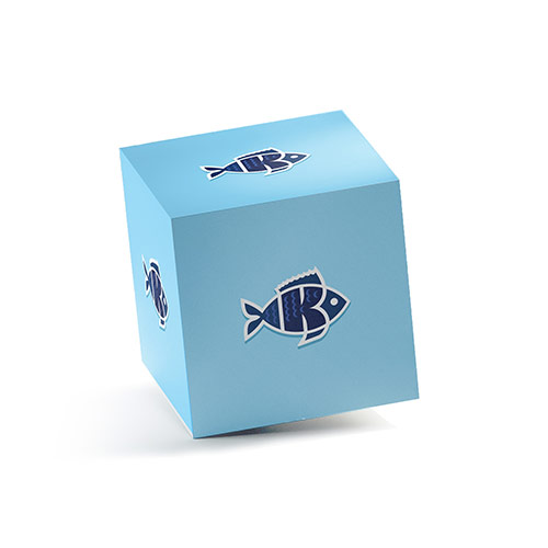Letter K Fish Logo logo on a 3D square box mockup