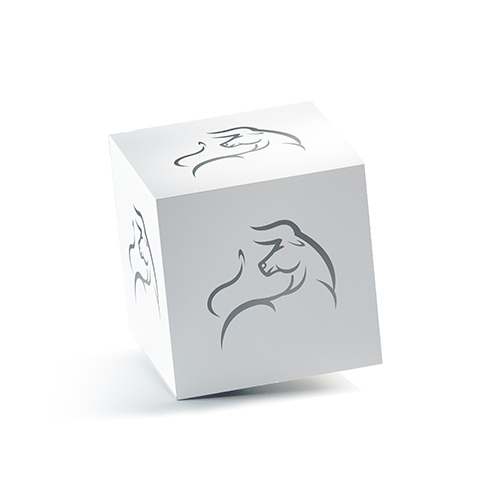 Iconic Silver Bull Logo logo on a 3D square box mockup