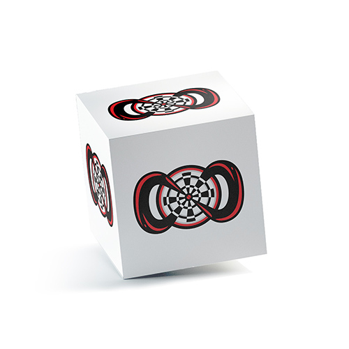 Infinity Dartboard Logo logo on a 3D square box mockup