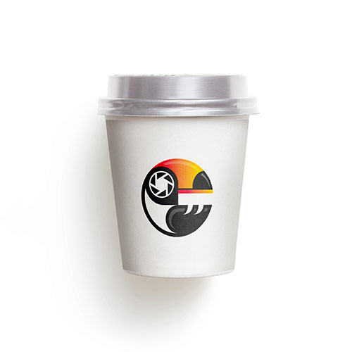 Toucan Camera Logo logo on a take-away coffee cup mockup