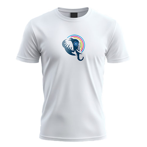 Rainbow Elephant Logo logo on a white t-shirt mockup