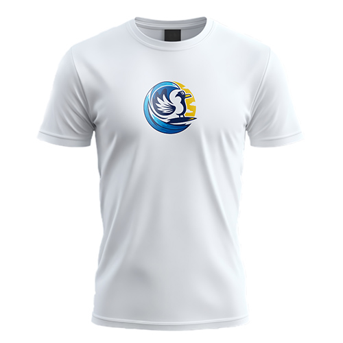 Surfing Bird Logo logo on a white t-shirt mockup