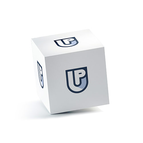 UP Logo logo on a 3D square box mockup
