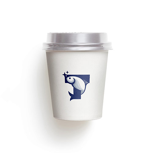 T Fish Logo logo on a take-away coffee cup mockup