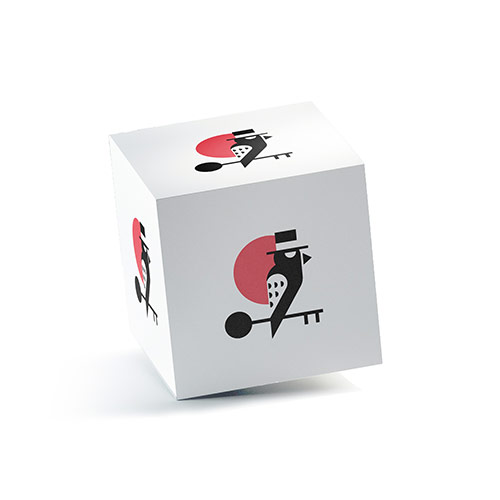 Serious Bird Key Logo logo on a 3D square box mockup