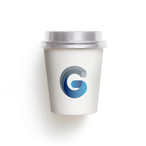 G Logo logo on a take-away coffee cup mockup