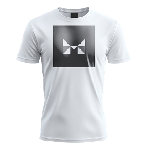Geometric Letter M Logo logo on a white t-shirt mockup