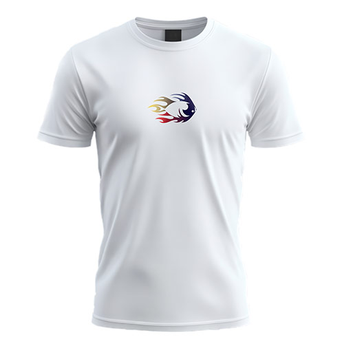 Flaming Fish Logo logo on a white t-shirt mockup