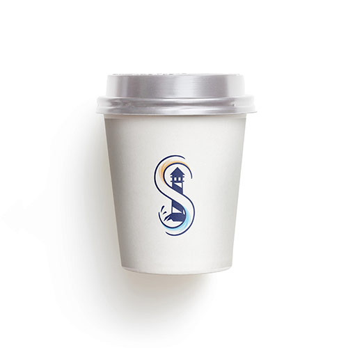 Lighthouse S Logo logo on a take-away coffee cup mockup