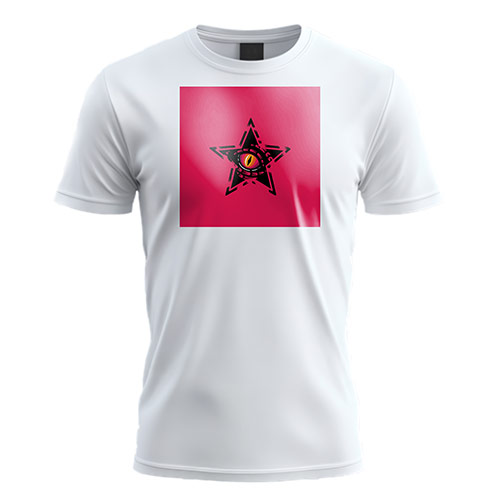 Dragon Eye Star Logo logo on a white t-shirt mockup