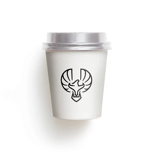 Black Eagle And Bull Logo logo on a take-away coffee cup mockup