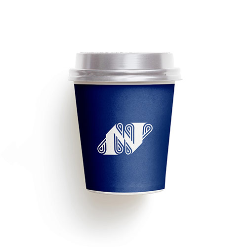 Letter N Drops Logo logo on a take-away coffee cup mockup