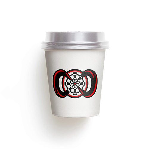 Infinity Dartboard Logo logo on a take-away coffee cup mockup