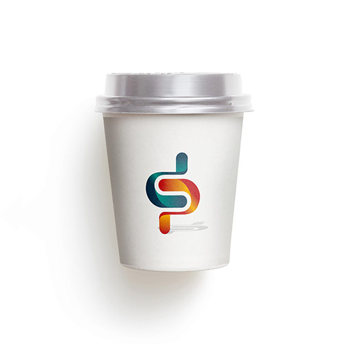 dp Letter Logo logo on a take-away coffee cup mockup