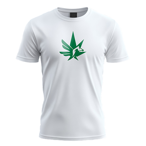 Pegasus Cannabis Logo logo on a white t-shirt mockup