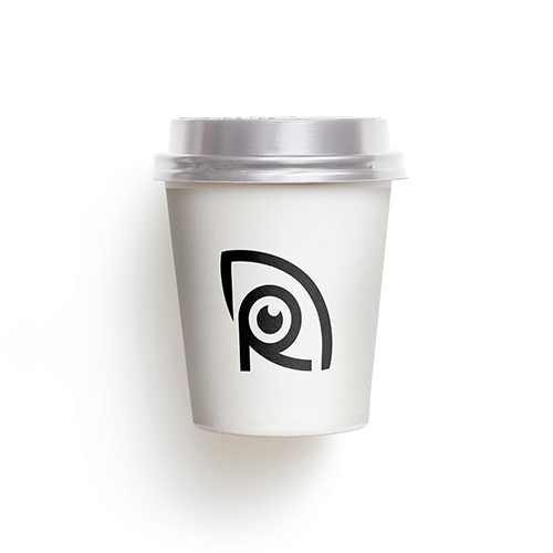 Letter R Eye Logo logo on a take-away coffee cup mockup