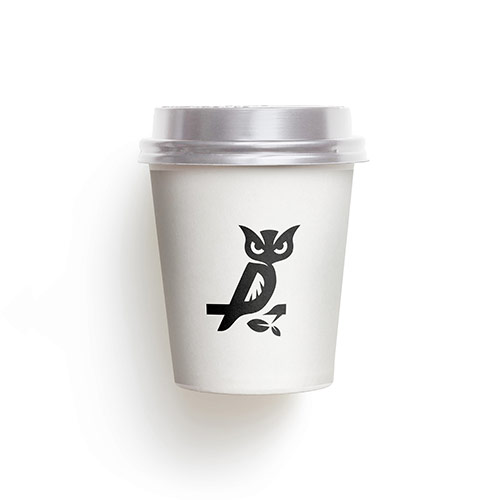 P Owl Logo logo on a take-away coffee cup mockup