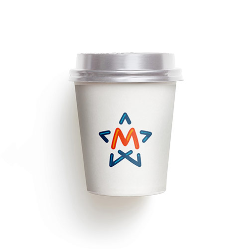 M Star Logo logo on a take-away coffee cup mockup