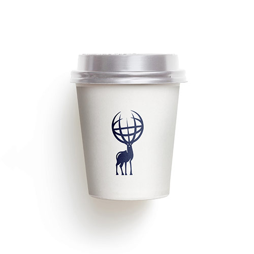 Globe Deer Logo logo on a take-away coffee cup mockup