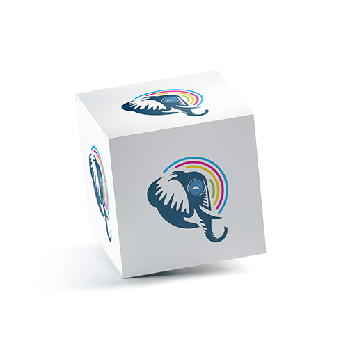 Rainbow Elephant Logo logo on a 3D square box mockup