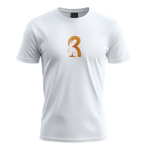 R Rabbit Logo logo on a white t-shirt mockup